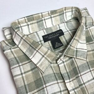 The Men’s Store Bloomingdale’s Linen Shirt Button Up Long Sleeve Green Plaid XL